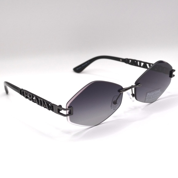 Prada Women’s Rimless Sunglasses | Silver & Black | Polarized | New | W/Box main image 5